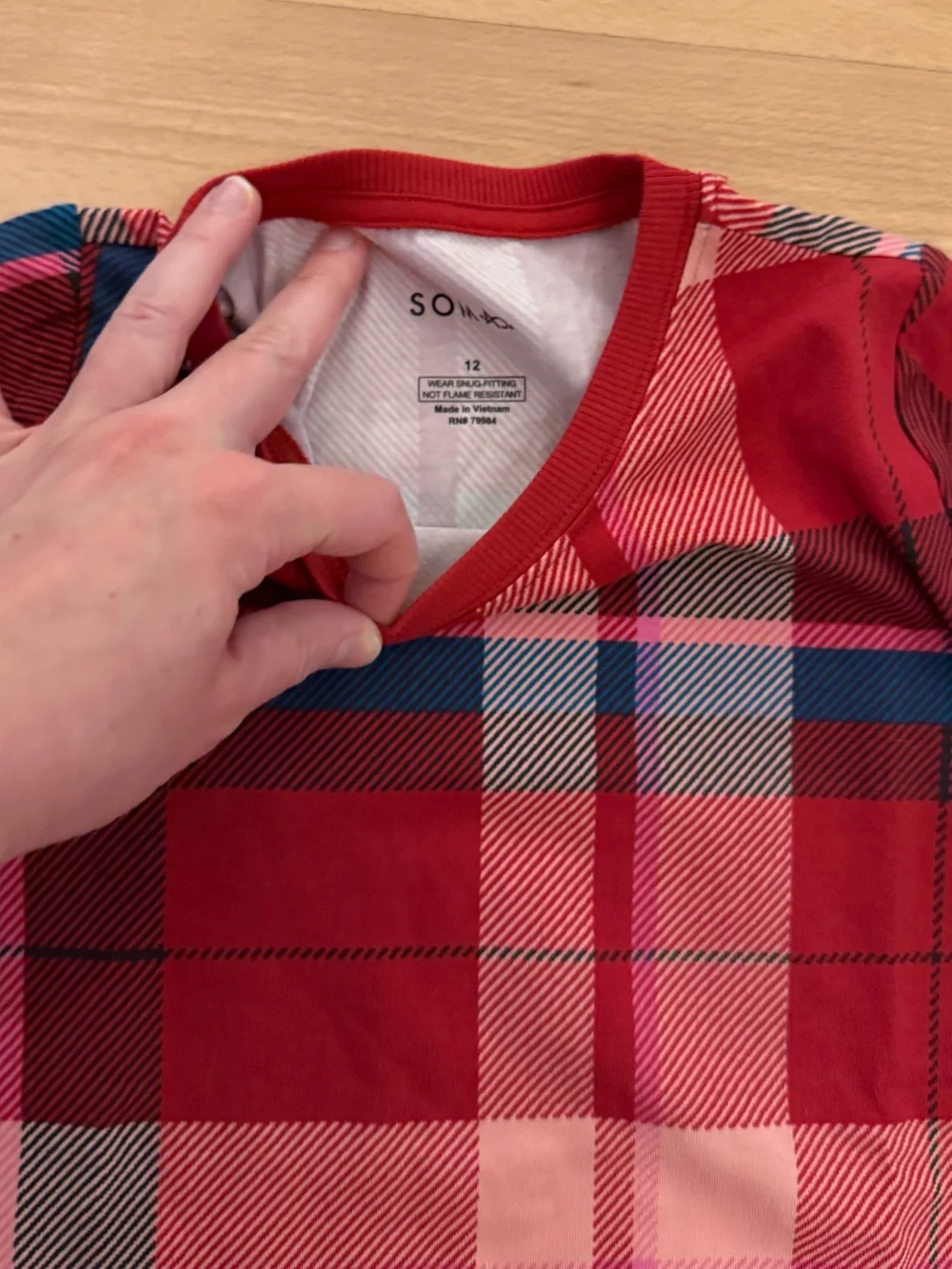 Soma Red Plaid Long-Sleeve Girls Top with Blue Accents